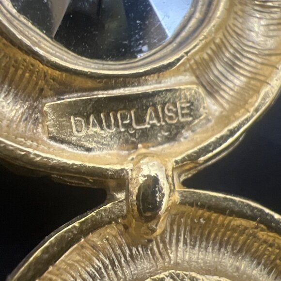 Vintage Dauplaise Brooch Royal Blue Aqua & Green Ravoli Rhinestones Cluster 3" - Picture 4 of 8